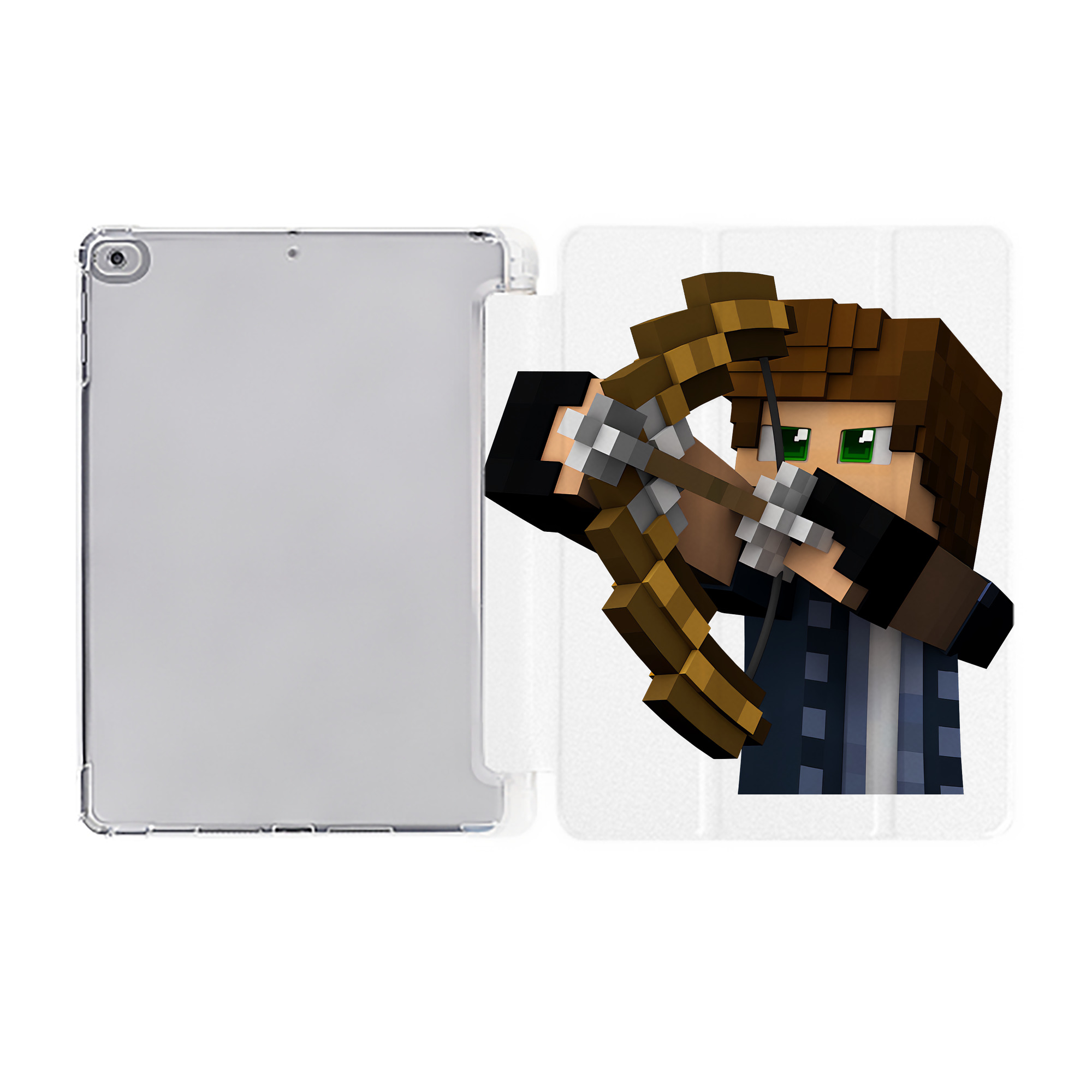 （画像用） マインクラフト ブロックの世界 Minecraft MC Block world IPad ケース ペン収納付き 三つ折りスタンド PUレザー×シリコン 対応機種9.5/10.5/10.9インチ